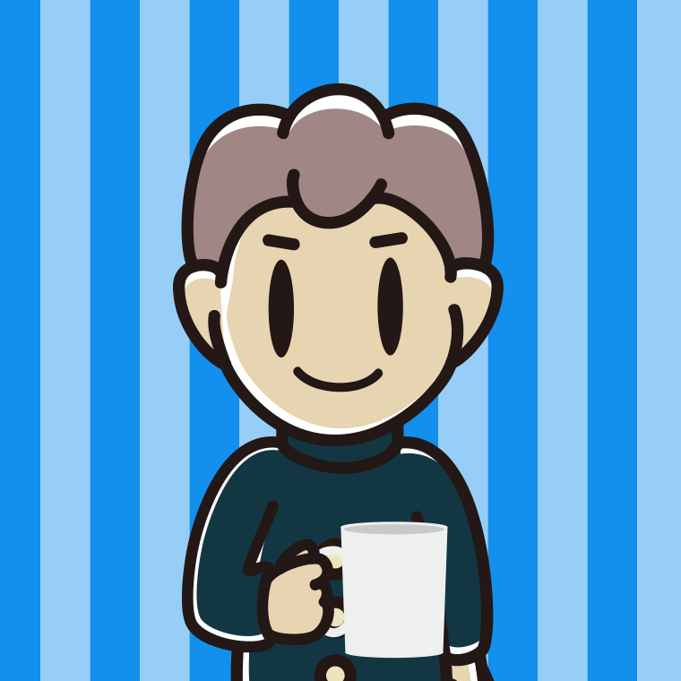 コーヒーを飲む（マグカップを持つ）男子中学生のイラスト【色、背景あり】PNG