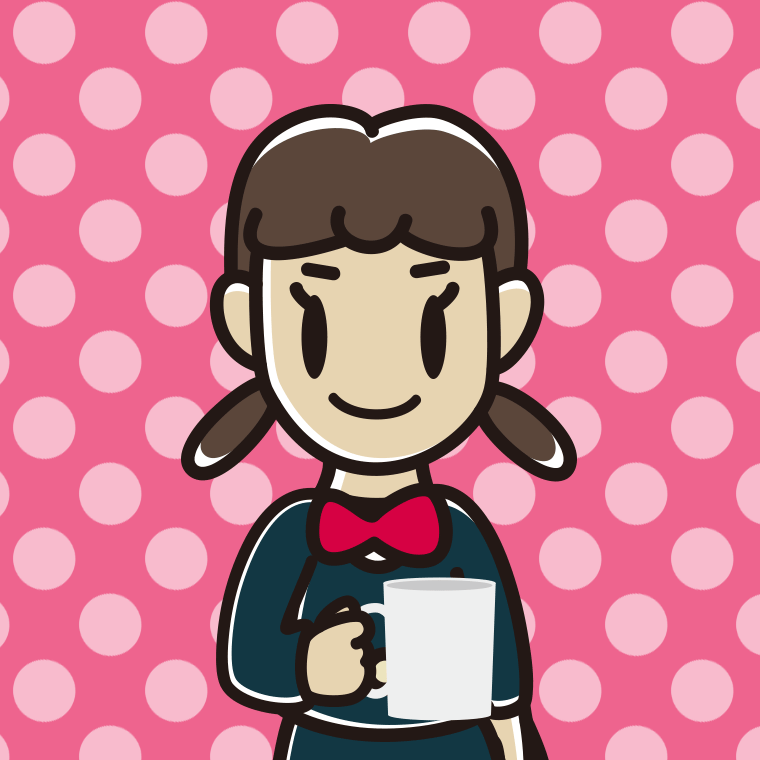 コーヒーを飲む（マグカップを持つ）女子中学生のイラスト【色、背景あり】PNG