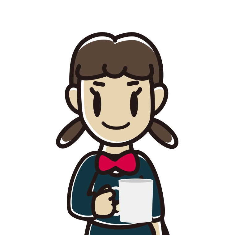 コーヒーを飲む（マグカップを持つ）女子中学生のイラスト【色あり、背景なし】透過PNG