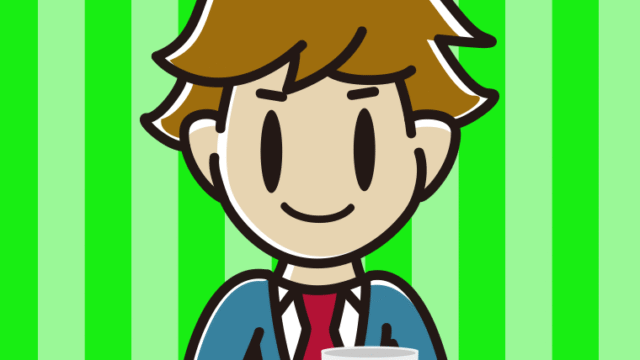 コーヒーを飲む（マグカップを持つ）男子高校生のイラスト【色、背景あり】PNG