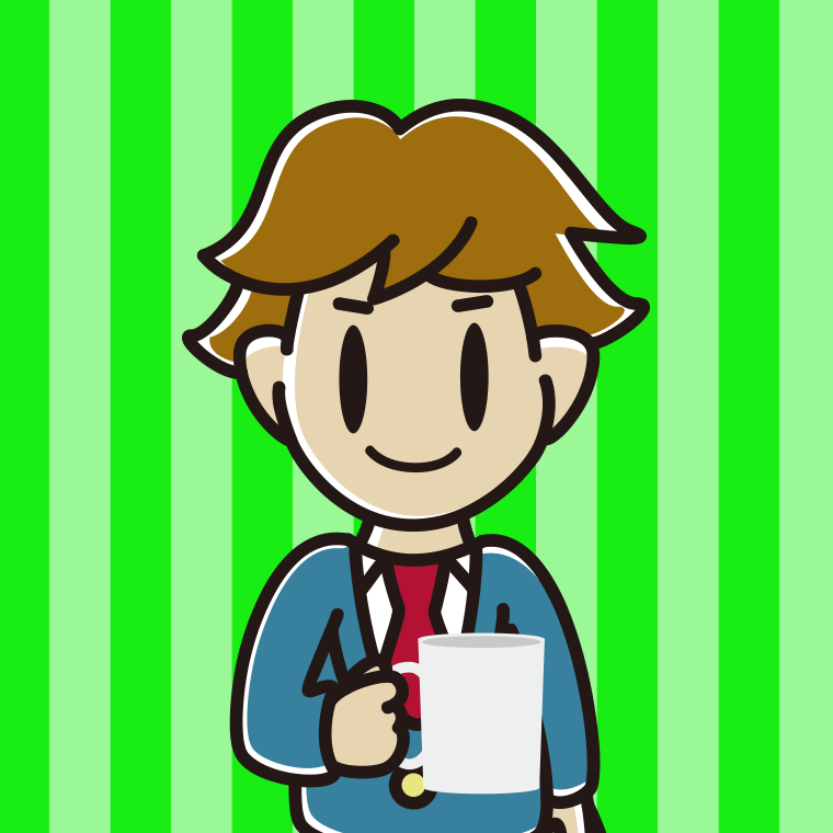 コーヒーを飲む（マグカップを持つ）男子高校生のイラスト【色、背景あり】PNG