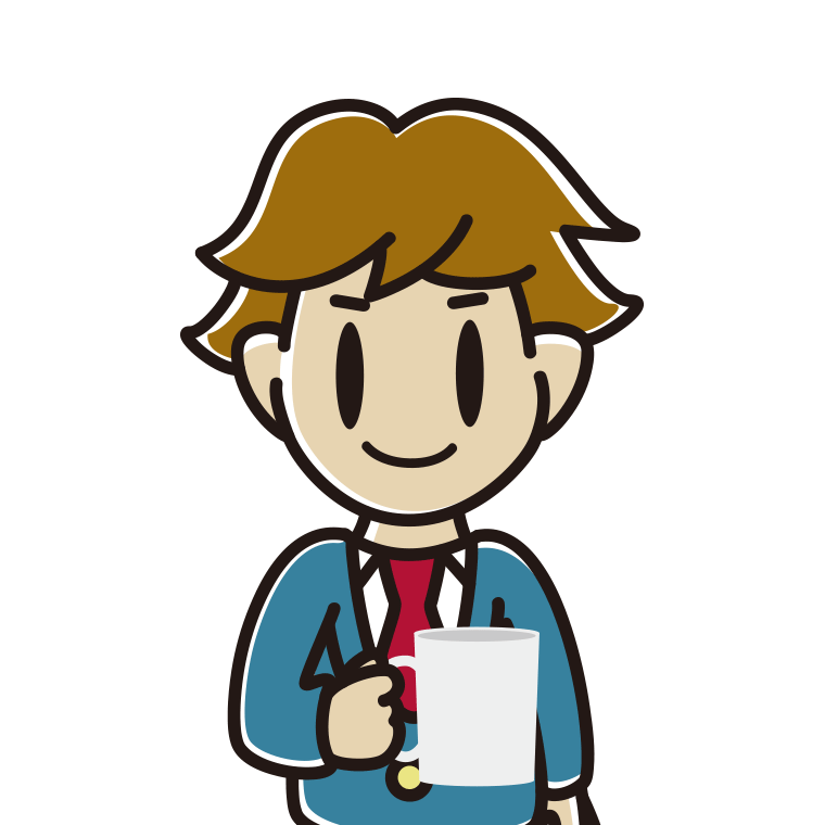 コーヒーを飲む（マグカップを持つ）男子高校生のイラスト【色あり、背景なし】透過PNG
