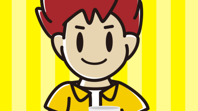 コーヒーを飲む（マグカップを持つ）男子大学生のイラスト【色、背景あり】PNG