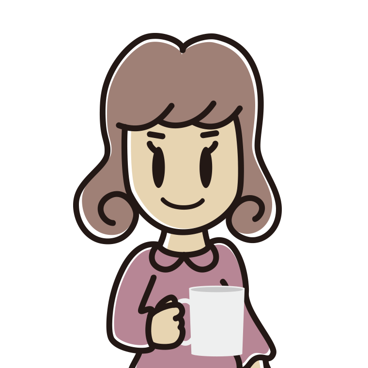 コーヒーを飲む（マグカップを持つ）女子大学生のイラスト【色あり、背景なし】透過PNG