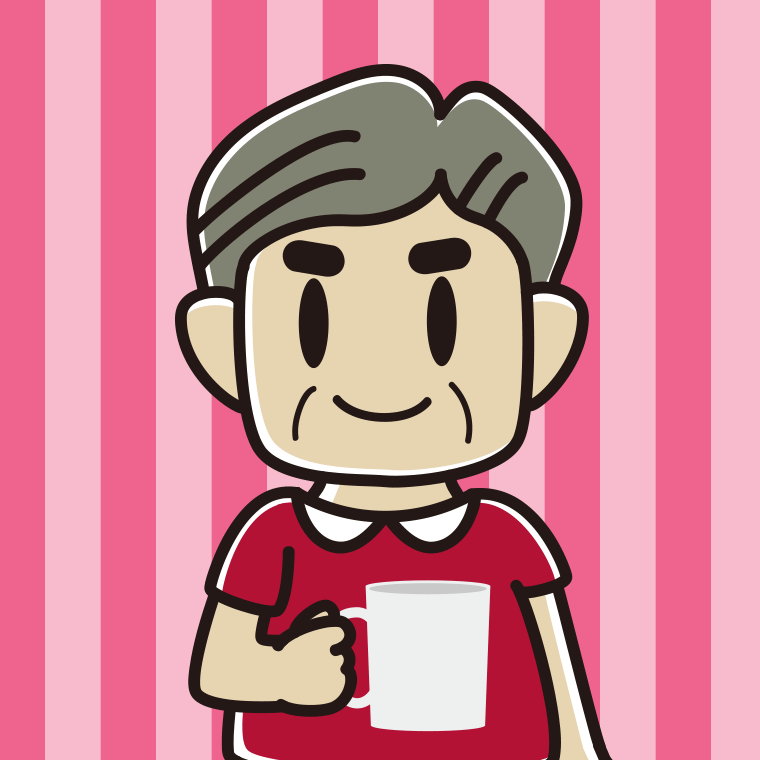 コーヒーを飲む（マグカップを持つ）おじさんのイラスト【色、背景あり】PNG