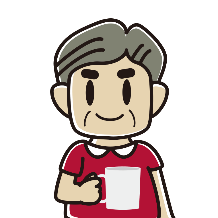 コーヒーを飲む（マグカップを持つ）おじさんのイラスト【色あり、背景なし】透過PNG