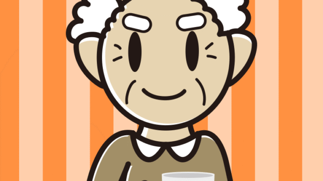 コーヒーを飲む（マグカップを持つ）おじいさんのイラスト【色、背景あり】PNG