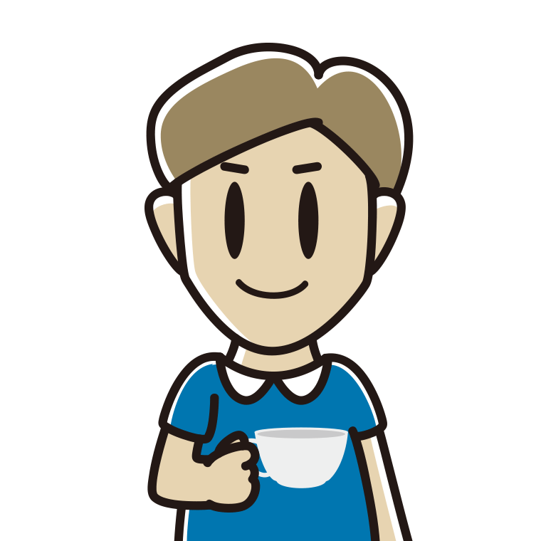 紅茶を飲む（ティーカップを持つ）男性のイラスト【色あり、背景なし】透過PNG