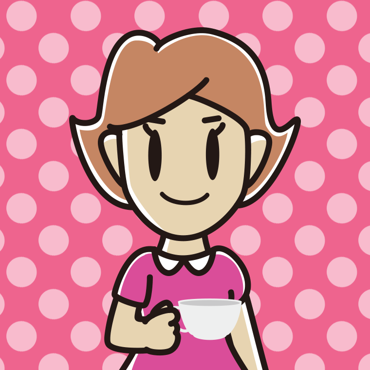 紅茶を飲む（ティーカップを持つ）女性のイラスト【色、背景あり】PNG