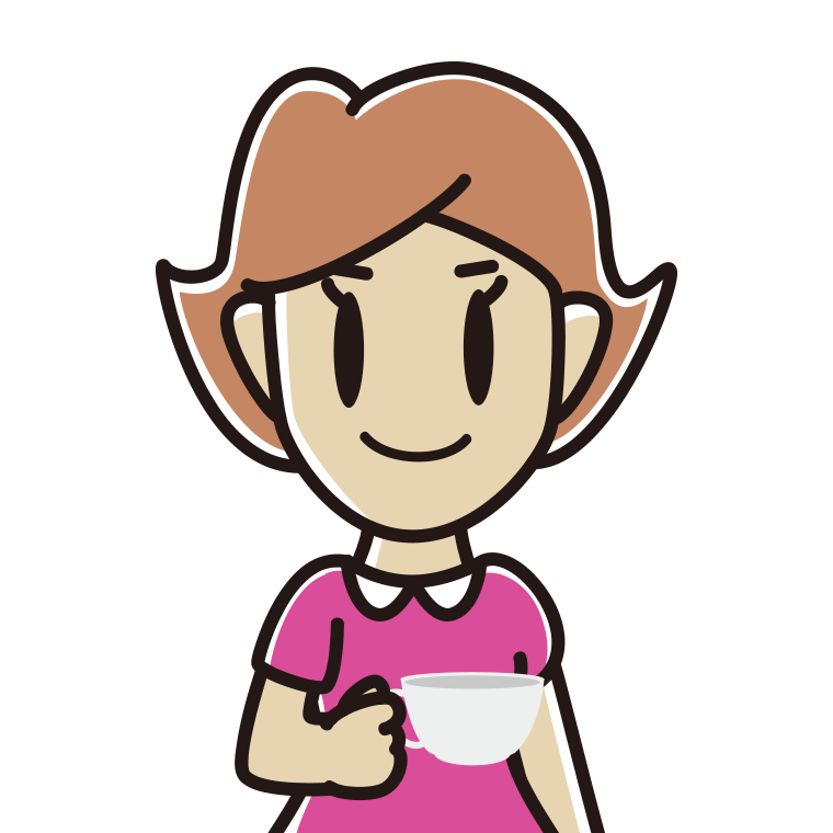 紅茶を飲む（ティーカップを持つ）女性のイラスト【色あり、背景なし】透過PNG
