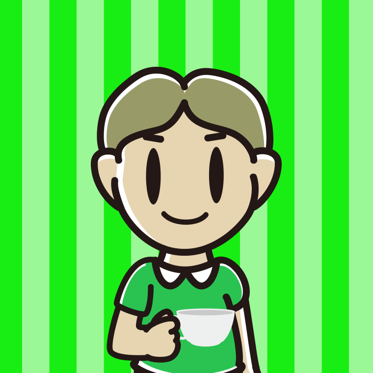 紅茶を飲む（ティーカップを持つ）小学生男子のイラスト【色、背景あり】PNG