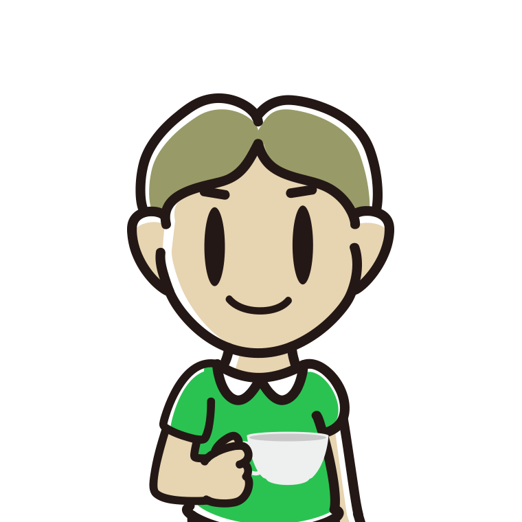 紅茶を飲む（ティーカップを持つ）小学生男子のイラスト【色あり、背景なし】透過PNG