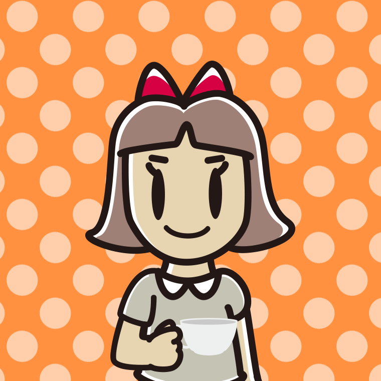紅茶を飲む（ティーカップを持つ）小学生女子のイラスト【色、背景あり】PNG