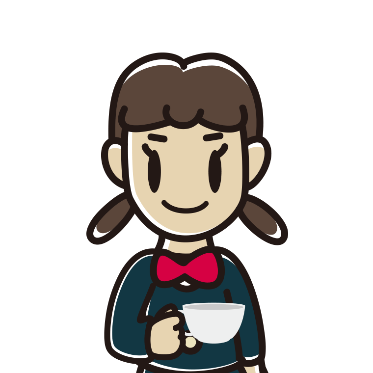 紅茶を飲む（ティーカップを持つ）女子中学生のイラスト【色あり、背景なし】透過PNG