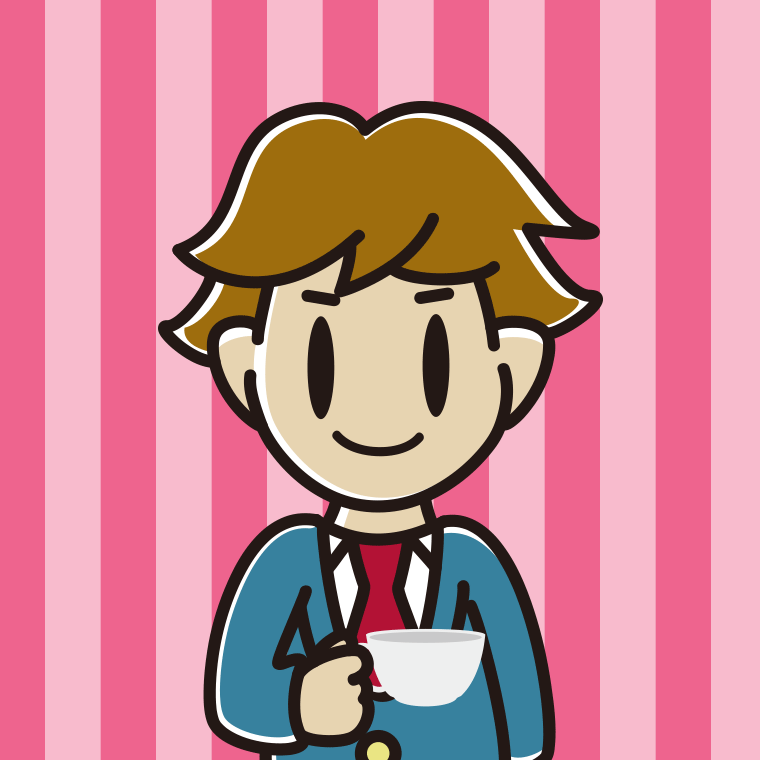 紅茶を飲む（ティーカップを持つ）男子高校生のイラスト【色、背景あり】PNG