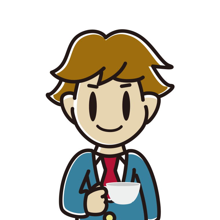 紅茶を飲む（ティーカップを持つ）男子高校生のイラスト【色あり、背景なし】透過PNG