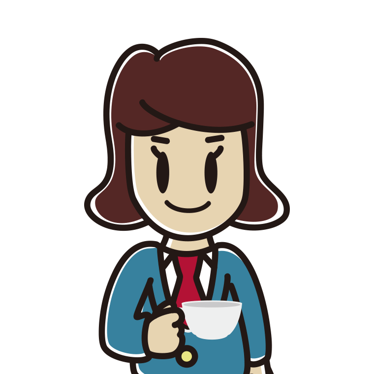 紅茶を飲む（ティーカップを持つ）女子高校生のイラスト【色あり、背景なし】透過PNG