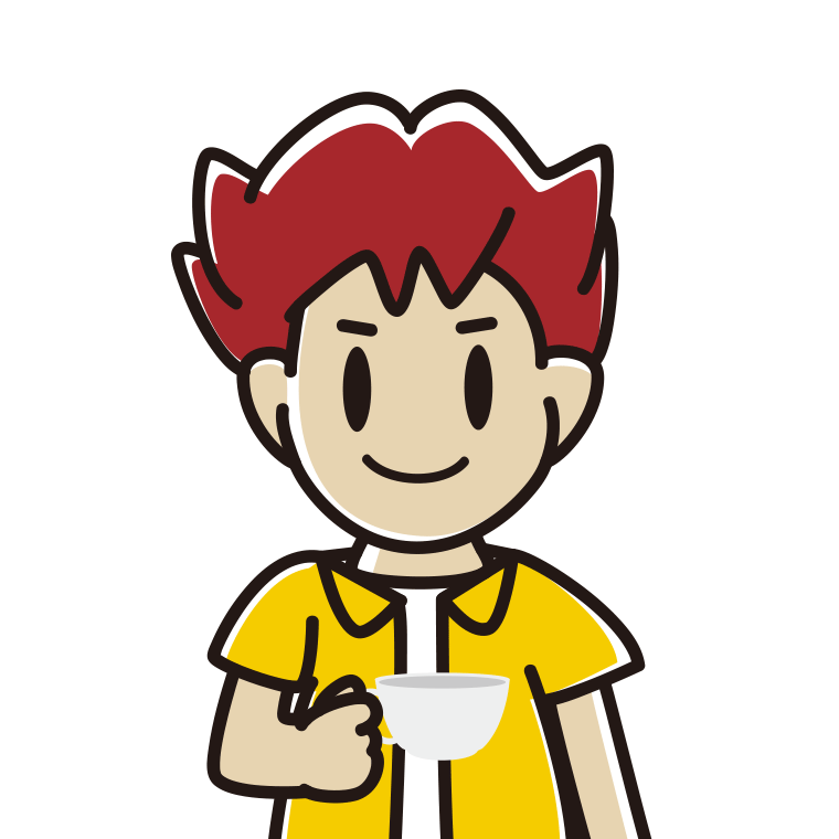 紅茶を飲む（ティーカップを持つ）男子大学生のイラスト【色あり、背景なし】透過PNG