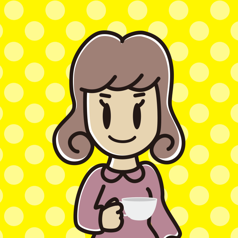 紅茶を飲む（ティーカップを持つ）女子大学生のイラスト【色、背景あり】PNG