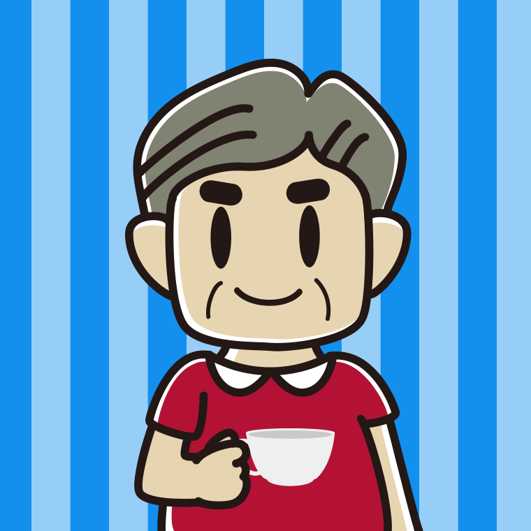 紅茶を飲む（ティーカップを持つ）おじさんのイラスト【色、背景あり】PNG