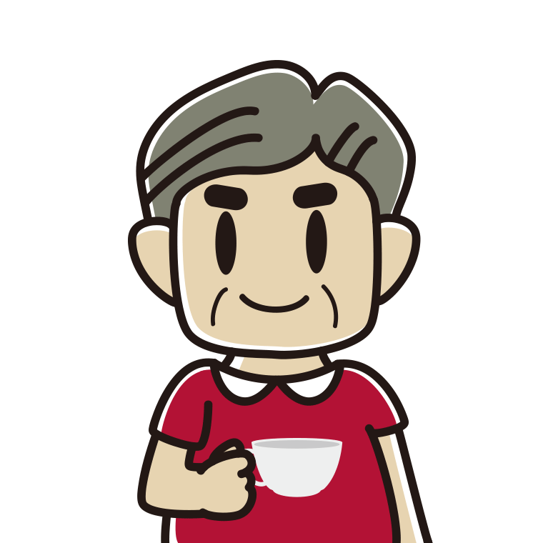 紅茶を飲む（ティーカップを持つ）おじさんのイラスト【色あり、背景なし】透過PNG