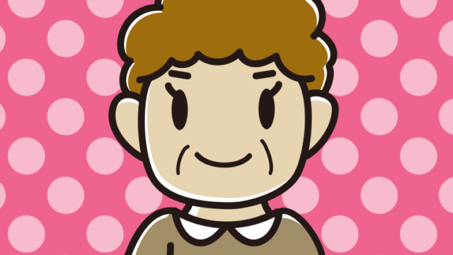 紅茶を飲む（ティーカップを持つ）おばさんのイラスト【色、背景あり】PNG