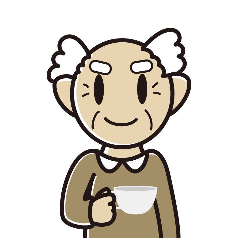 紅茶を飲む（ティーカップを持つ）おじいさんのイラスト【色あり、背景なし】透過PNG