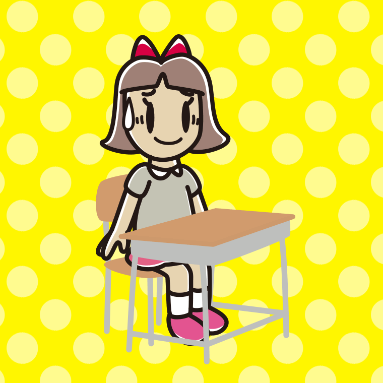 教室の席で苦笑いする小学生女子のイラスト【色、背景あり】PNG