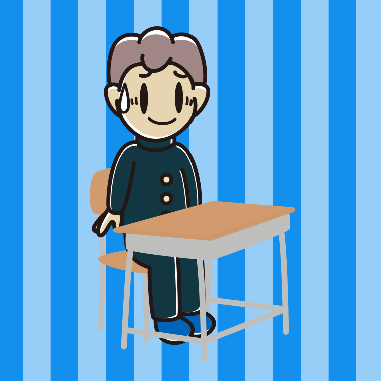 教室の席で苦笑いする男子中学生のイラスト【色、背景あり】PNG