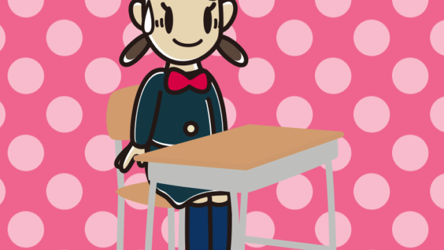 教室の席で苦笑いする女子中学生のイラスト【色、背景あり】PNG