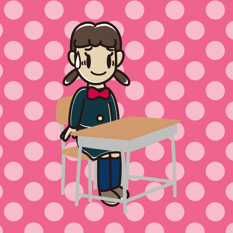 教室の席で苦笑いする女子中学生のイラスト【色、背景あり】PNG