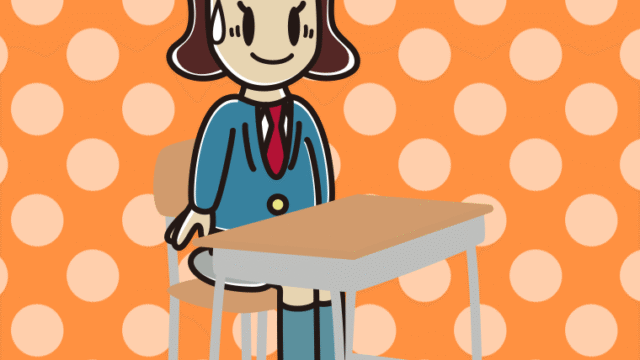 教室の席で苦笑いする女子高校生のイラスト【色、背景あり】PNG