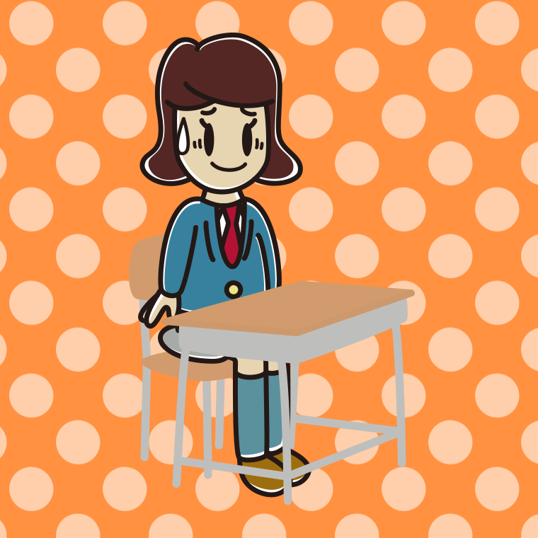 教室の席で苦笑いする女子高校生のイラスト【色、背景あり】PNG