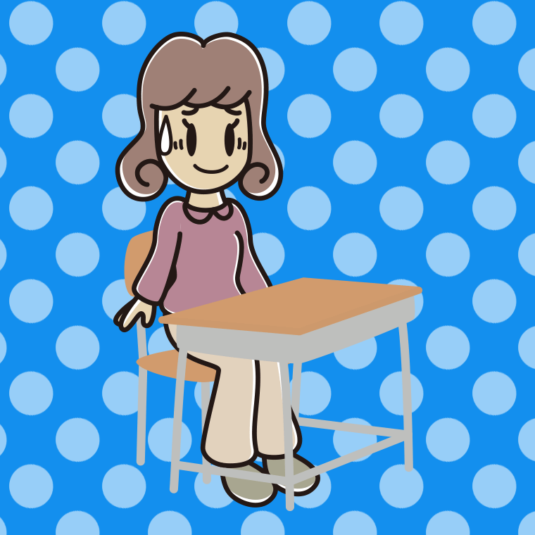 教室の席で苦笑いする女子大学生のイラスト【色、背景あり】PNG