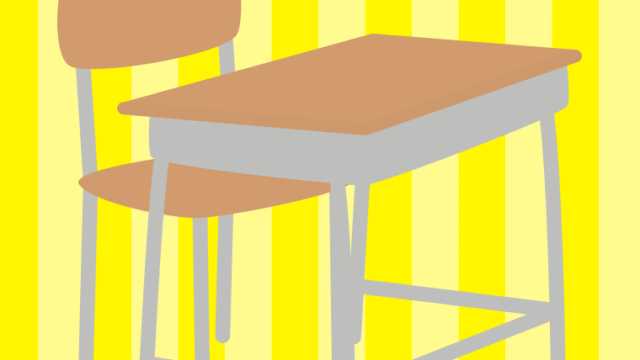 教室の机と椅子のイラスト【色、背景あり】PNG
