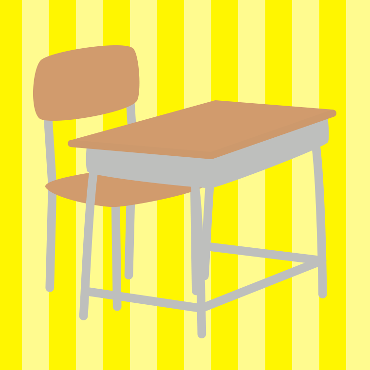 教室の机と椅子のイラスト【色、背景あり】PNG