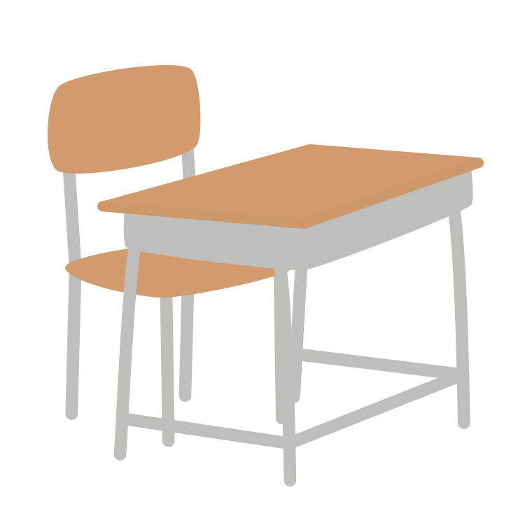 教室の机と椅子のイラスト【色あり、背景なし】透過PNG
