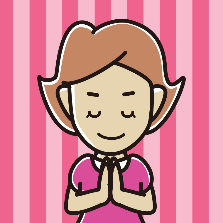 合掌する女性のイラスト【色、背景あり】PNG