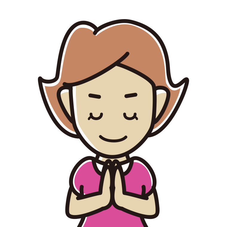 合掌する女性のイラスト【色あり、背景なし】透過PNG