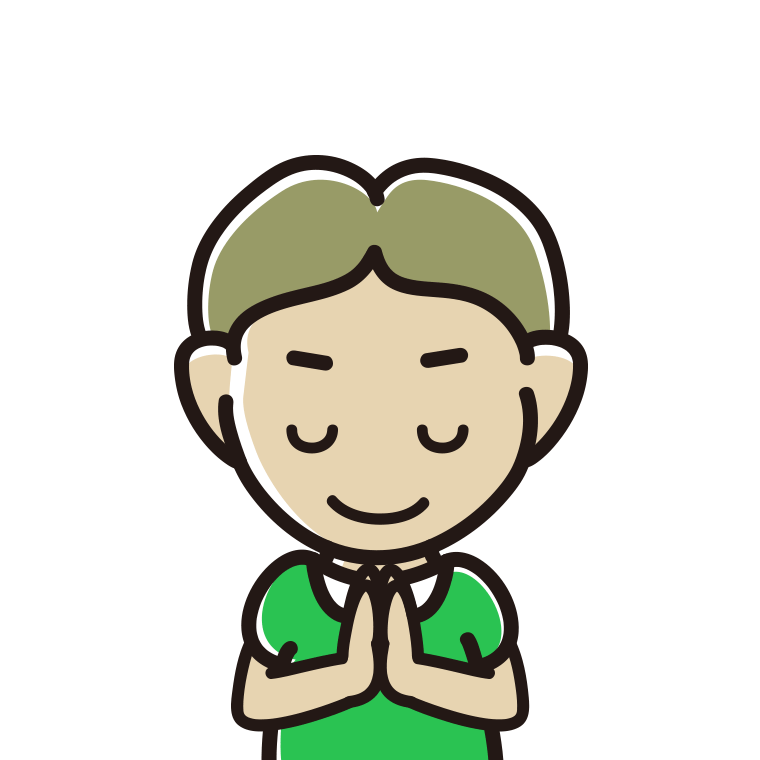 合掌する小学生男子のイラスト【色あり、背景なし】透過PNG