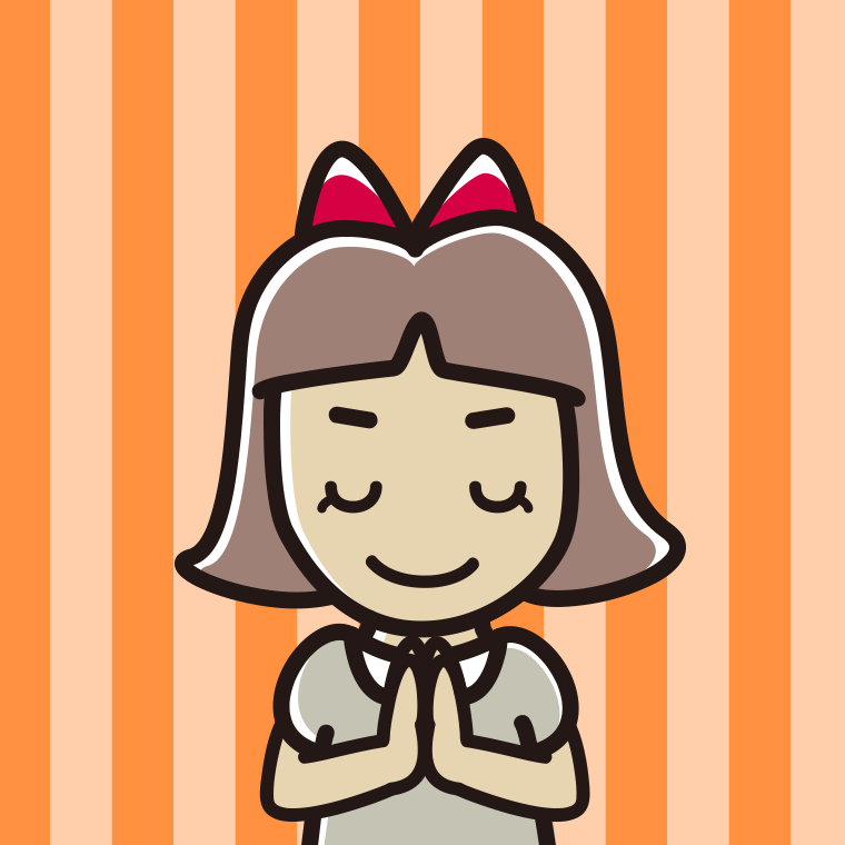 合掌する小学生女子のイラスト【色、背景あり】PNG