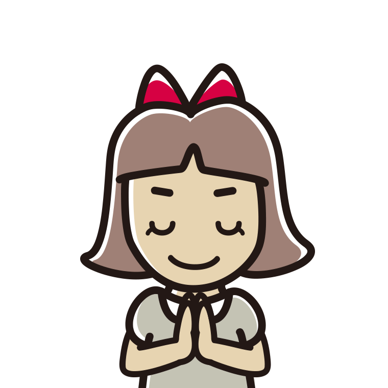 合掌する小学生女子のイラスト【色あり、背景なし】透過PNG