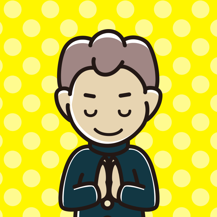 合掌する男子中学生のイラスト【色、背景あり】PNG