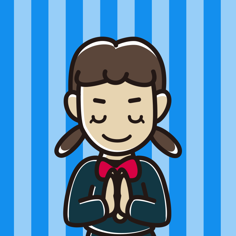 合掌する女子中学生のイラスト【色、背景あり】PNG