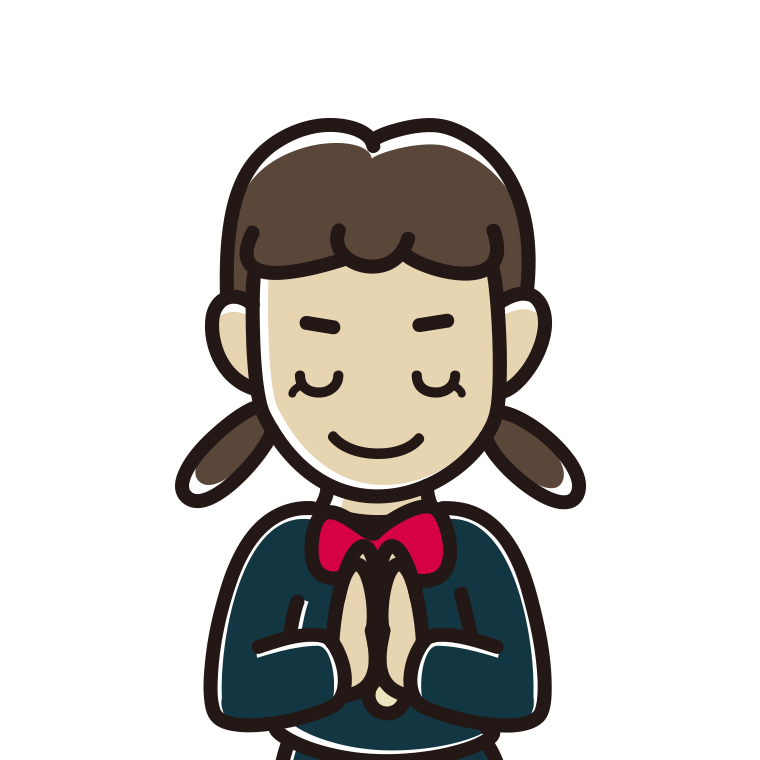合掌する女子中学生のイラスト【色あり、背景なし】透過PNG