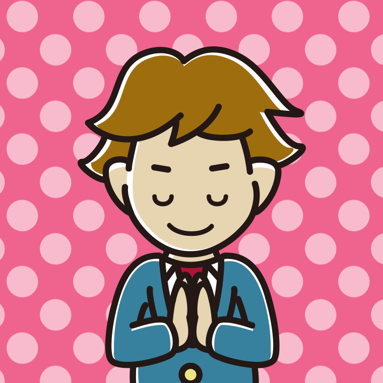 合掌する男子高校生のイラスト【色、背景あり】PNG