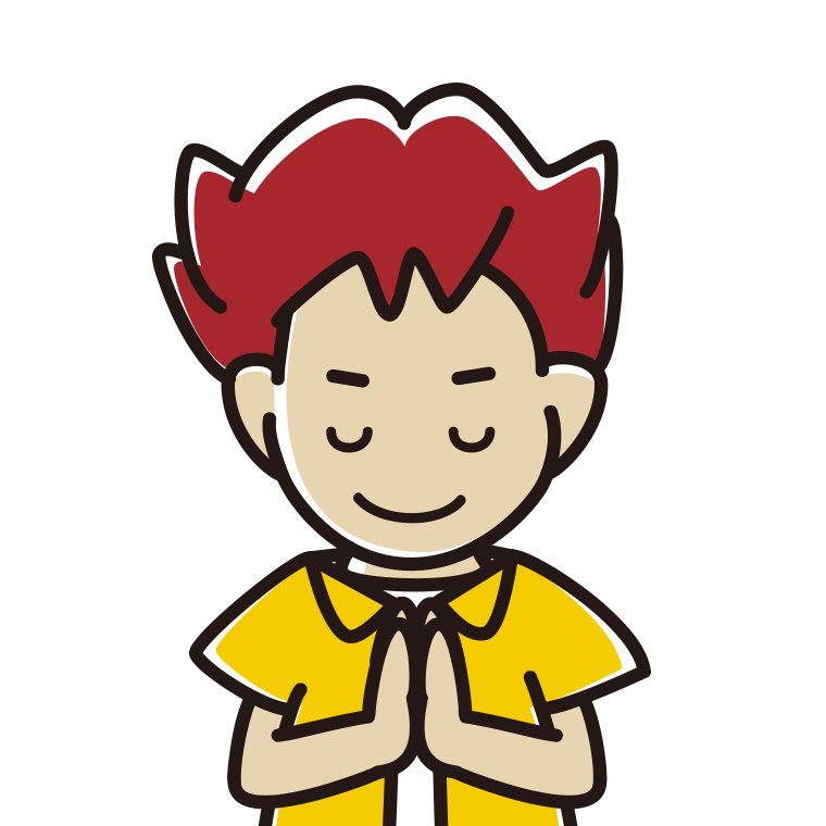 合掌する男子大学生のイラスト【色あり、背景なし】透過PNG