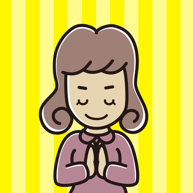 合掌する女子大学生のイラスト【色、背景あり】PNG