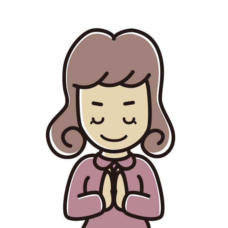 合掌する女子大学生のイラスト【色あり、背景なし】透過PNG