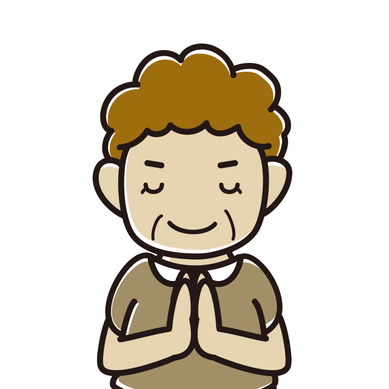 合掌するおばさんのイラスト【色あり、背景なし】透過PNG